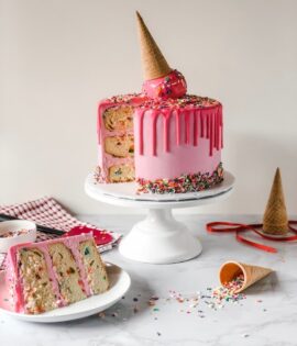 pink and white cake on white ceramic plate